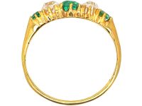 Victorian 18ct Gold Emerald & Old Mine Cut Diamond Five Stone Ring