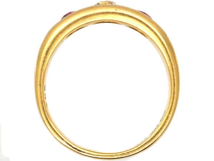 Victorian 18ct Gold, Ruby & Diamond Three Stone Rub Over set Ring