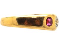Victorian 18ct Gold, Ruby & Diamond Three Stone Rub Over set Ring