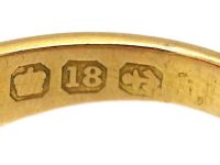Victorian 18ct Gold, Ruby & Diamond Three Stone Rub Over set Ring