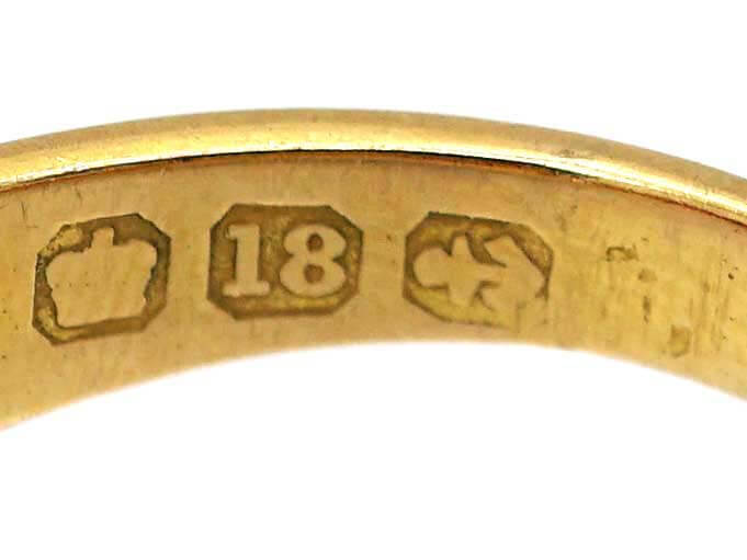 Victorian 18ct Gold, Ruby & Diamond Three Stone Rub Over set Ring