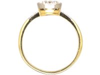 Art Deco 14ct Gold & Platinum, Two Stone Diamond Ring with Diamond set Shoulders