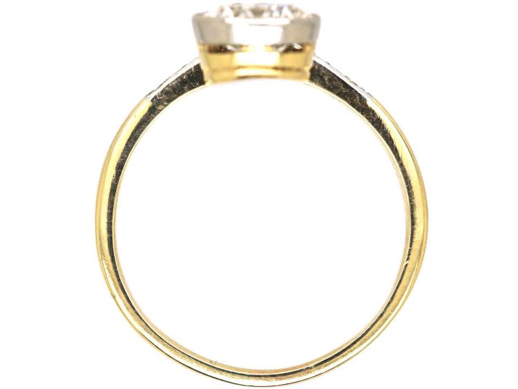 Art Deco 14ct Gold & Platinum, Two Stone Diamond Ring with Diamond set Shoulders