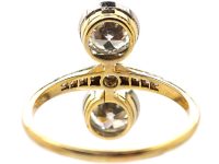 Art Deco 14ct Gold & Platinum, Two Stone Diamond Ring with Diamond set Shoulders