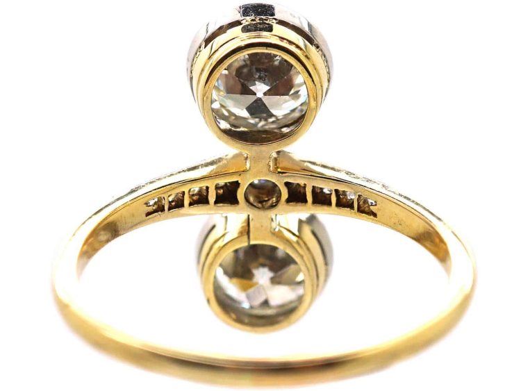 Art Deco 14ct Gold & Platinum, Two Stone Diamond Ring with Diamond set Shoulders