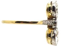 Art Deco 14ct Gold & Platinum, Two Stone Diamond Ring with Diamond set Shoulders