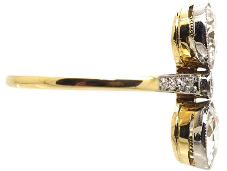 Art Deco 14ct Gold & Platinum, Two Stone Diamond Ring with Diamond set Shoulders
