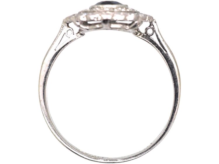 Edwardian Platinum, Sapphire & Two Row Diamond Oval Cluster Ring