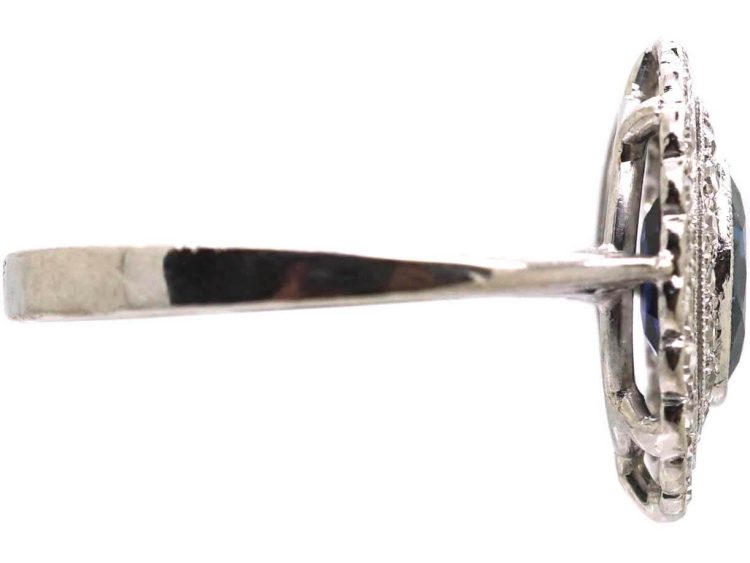Edwardian Platinum, Sapphire & Two Row Diamond Oval Cluster Ring