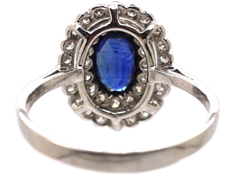 Edwardian Platinum, Sapphire & Two Row Diamond Oval Cluster Ring