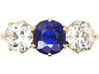Early 20th Century 18ct Gold, Sapphire & Diamond Three Stone Ring