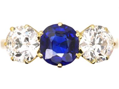 Early 20th Century 18ct Gold, Sapphire & Diamond Three Stone Ring