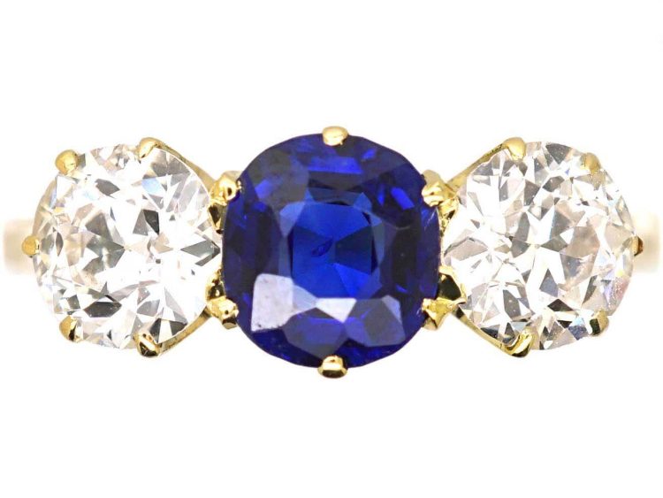 Early 20th Century 18ct Gold, Sapphire & Diamond Three Stone Ring