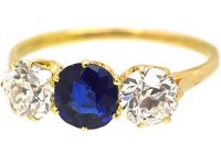 Early 20th Century 18ct Gold, Sapphire & Diamond Three Stone Ring