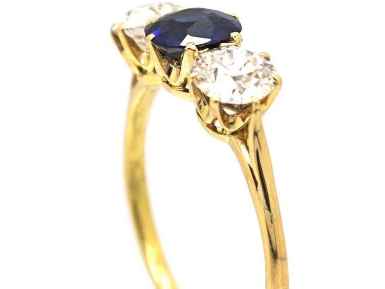 Early 20th Century 18ct Gold, Sapphire & Diamond Three Stone Ring