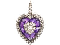 Edwardian 18ct White Gold, Diamond & Amethyst Heart Shaped Pendant
