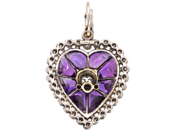 Edwardian 18ct White Gold, Diamond & Amethyst Heart Shaped Pendant