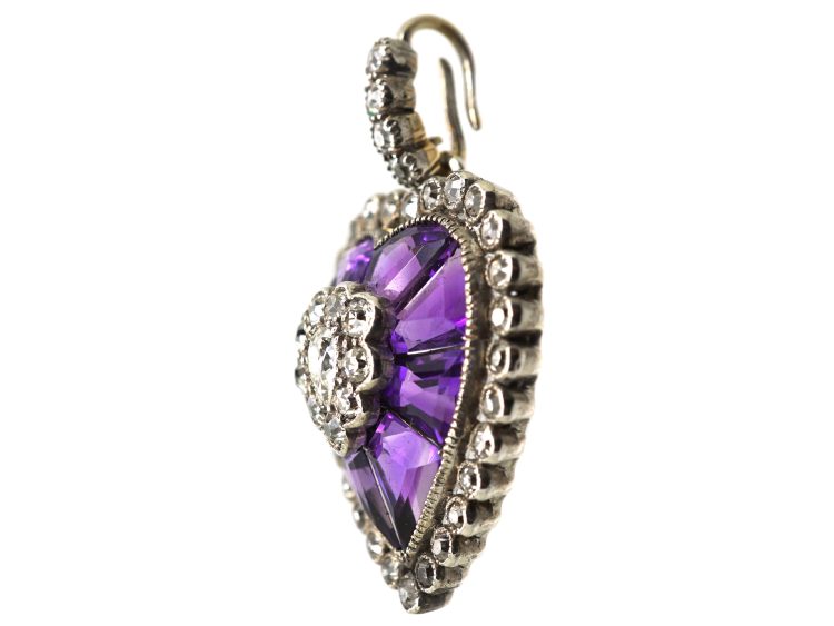 Edwardian 18ct White Gold, Diamond & Amethyst Heart Shaped Pendant