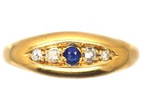 Edwardian 18ct Gold Boat Shaped Ring set with a Sapphire & Diamonds