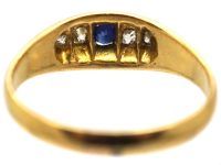 Edwardian 18ct Gold Boat Shaped Ring set with a Sapphire & Diamonds