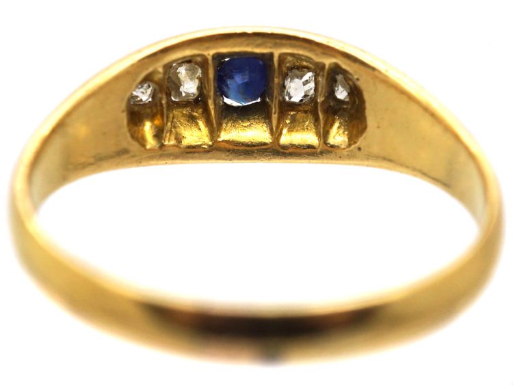 Edwardian 18ct Gold Boat Shaped Ring set with a Sapphire & Diamonds