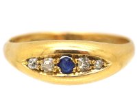Edwardian 18ct Gold Boat Shaped Ring set with a Sapphire & Diamonds