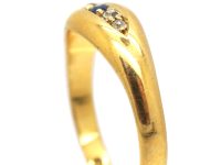 Edwardian 18ct Gold Boat Shaped Ring set with a Sapphire & Diamonds