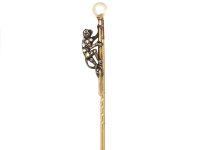 Edwardian Climbing Monkey Tie Pin set with a Natural Pearl & Rose Diamonds in Original Case