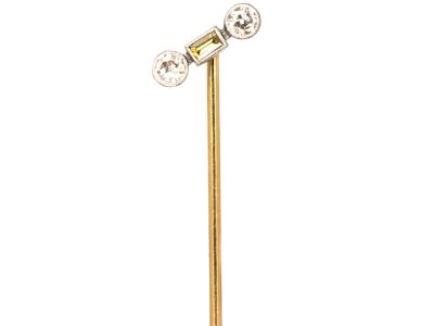 Art Deco Platinum & 15ct Gold & Platinum Tie Pin set with a Fancy Yellow Diamond with a Diamond on Either Side