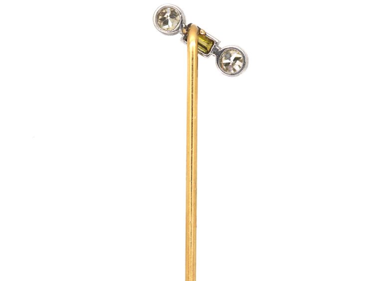Art Deco Platinum & 15ct Gold & Platinum Tie Pin set with a Fancy Yellow Diamond with a Diamond on Either Side