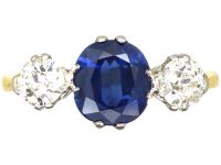 Early 20th Century 18ct Gold & Platinum, Sapphire & Diamond Three Stone Ring