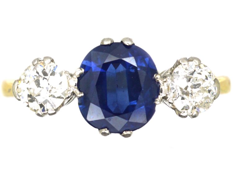Early 20th Century 18ct Gold & Platinum, Sapphire & Diamond Three Stone Ring