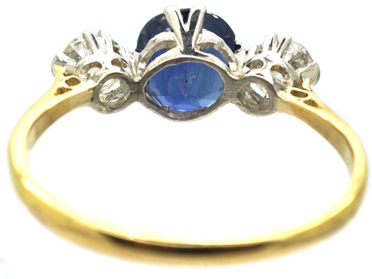 Early 20th Century 18ct Gold & Platinum, Sapphire & Diamond Three Stone Ring
