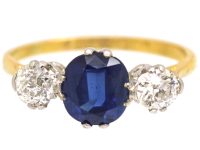 Early 20th Century 18ct Gold & Platinum, Sapphire & Diamond Three Stone Ring
