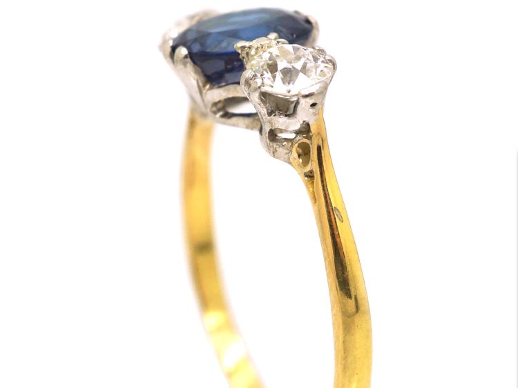 Early 20th Century 18ct Gold & Platinum, Sapphire & Diamond Three Stone Ring