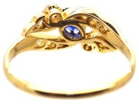 Edwardian 18ct Gold Ring set with a Sapphire with Diamond Shoulders
