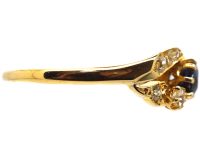 Edwardian 18ct Gold Ring set with a Sapphire with Diamond Shoulders