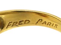 Modernist 18ct Gold Coily Ring by Fred, Paris, Set with a Diamond, Emerald, Ruby & Sapphire