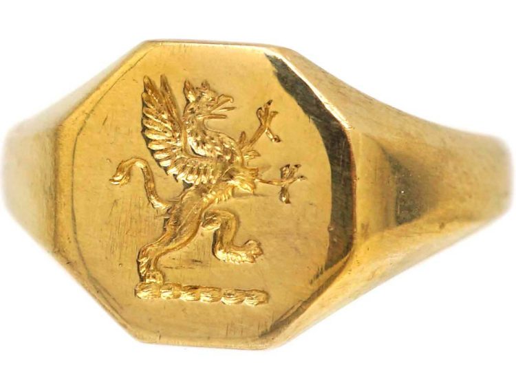 Early 20th Century 18ct Gold Signet Ring with Welsh Dragon Intaglio