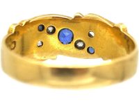 Edwardian 18ct Gold Sapphire & Diamond Crossover Ring with Ornate Shoulders