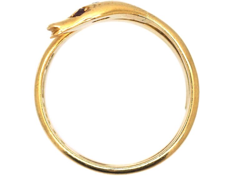 Victorian 18ct Gold Snake Ring with Old Mine Cut Diamond in His Head & Ruby Eyes
