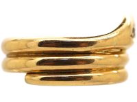 Victorian 18ct Gold Snake Ring with Old Mine Cut Diamond in His Head & Ruby Eyes