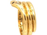Victorian 18ct Gold Snake Ring with Old Mine Cut Diamond in His Head & Ruby Eyes