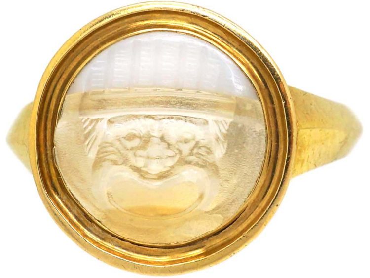 Georgian 18ct Gold Agate Ring with Roman Intaglio of Comedy