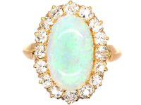 Early 20th Century 18ct Gold, Large Opal & Diamond Oval Cluster Ring