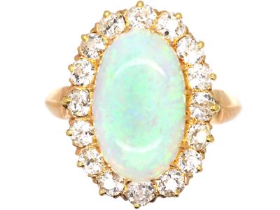 Early 20th Century 18ct Gold, Large Opal & Diamond Oval Cluster Ring