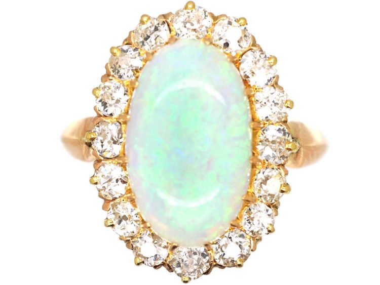 Early 20th Century 18ct Gold, Large Opal & Diamond Oval Cluster Ring