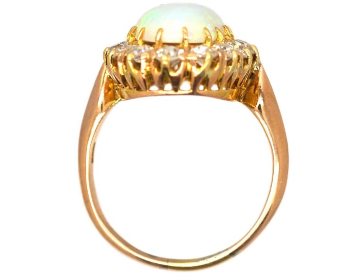 Early 20th Century 18ct Gold, Large Opal & Diamond Oval Cluster Ring