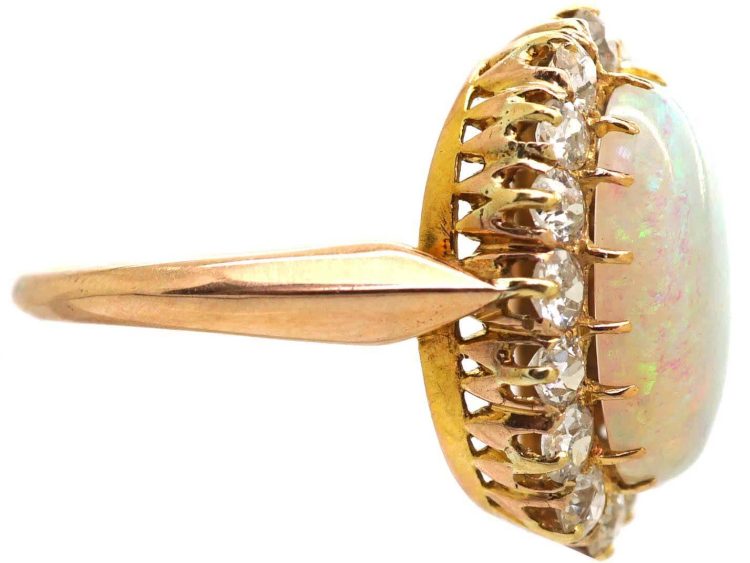Early 20th Century 18ct Gold, Large Opal & Diamond Oval Cluster Ring