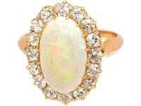 Early 20th Century 18ct Gold, Large Opal & Diamond Oval Cluster Ring